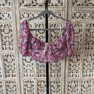 For Love & Lemons Floral Puff Sleeve Crop Top